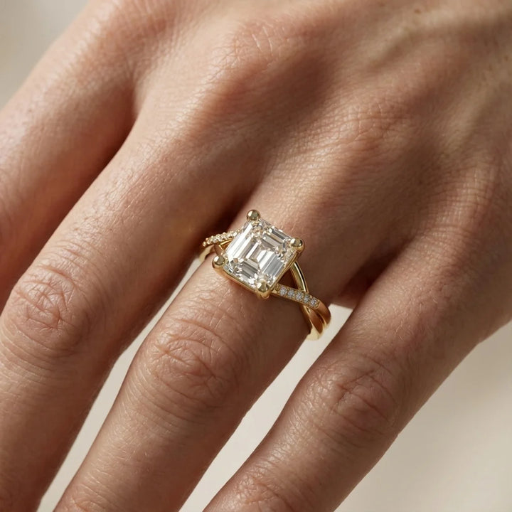 Veronica Twist Side Stone Asscher Diamond Engagement & Wedding Ring