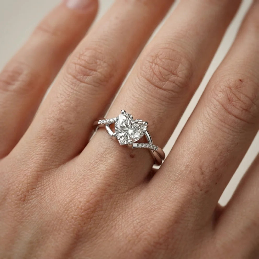 Veronica Twist Side Stone Heart Diamond Engagement & Wedding Ring