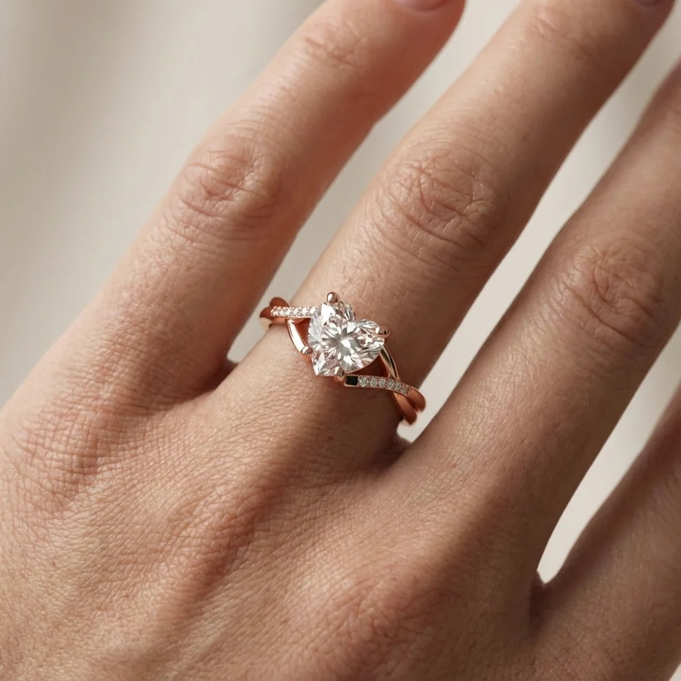 Veronica Twist Side Stone Heart Diamond Engagement & Wedding Ring