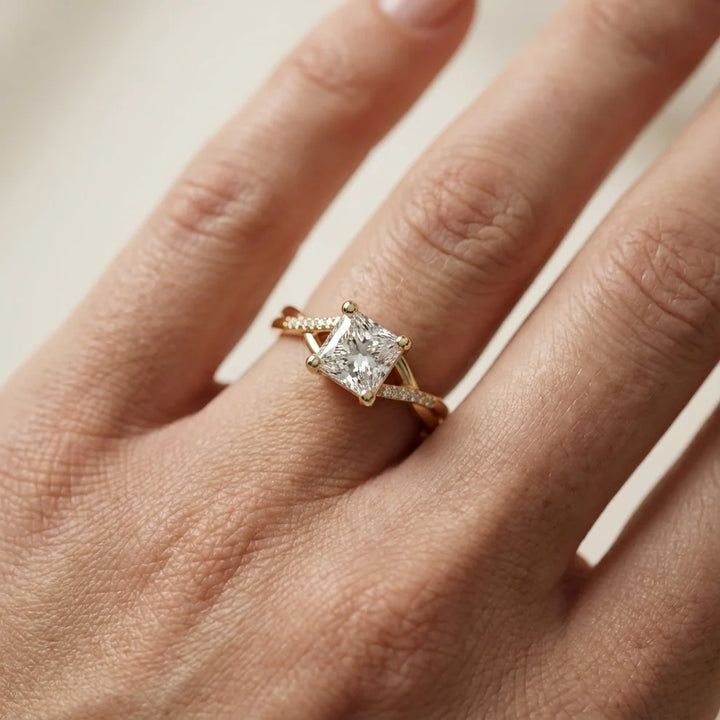Veronica Twist Side Stone Princess Diamond Engagement & Wedding Ring