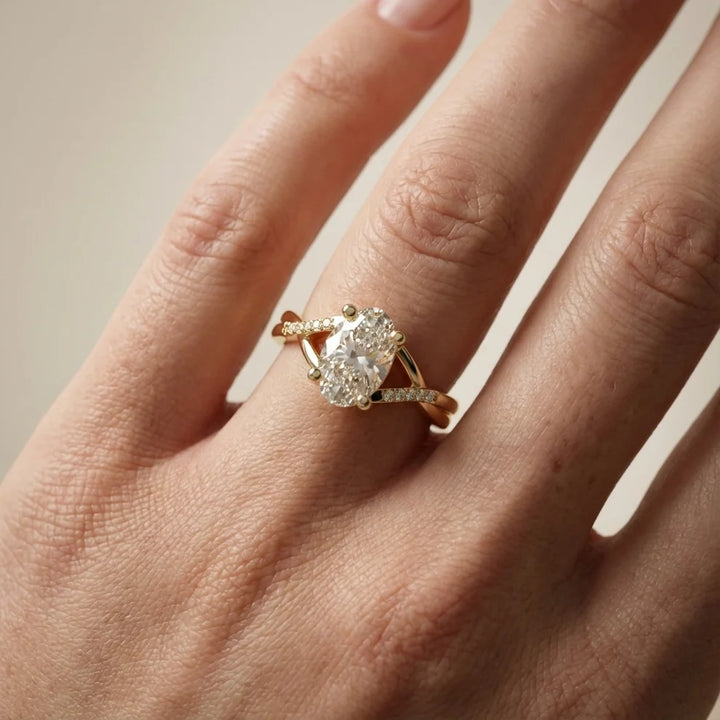 Veronica Twist Side Stone Oval Diamond Engagement & Wedding Ring