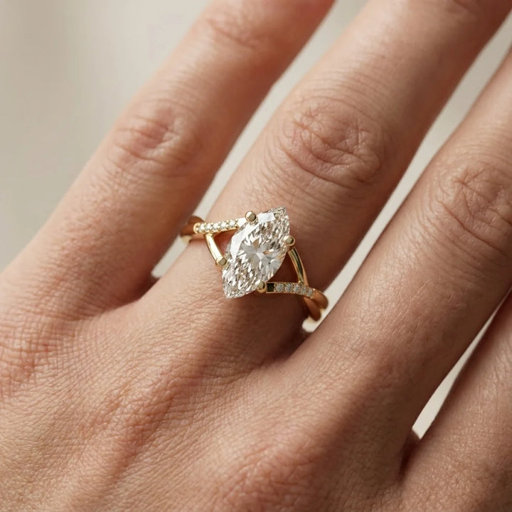 Veronica Twist Side Stone Marquise Diamond Engagement & Wedding Ring