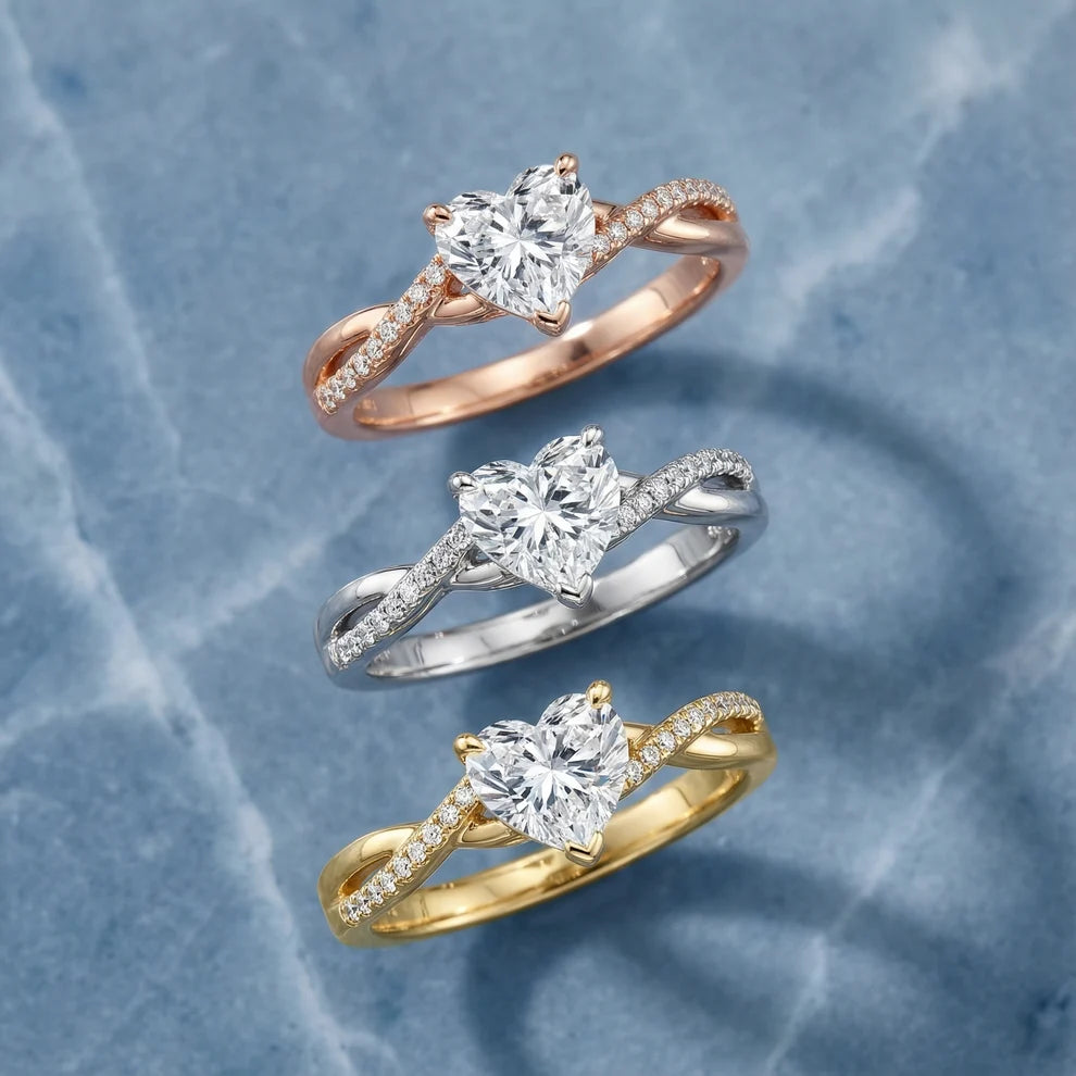 Veronica Twist Side Stone Heart Diamond Engagement & Wedding Ring