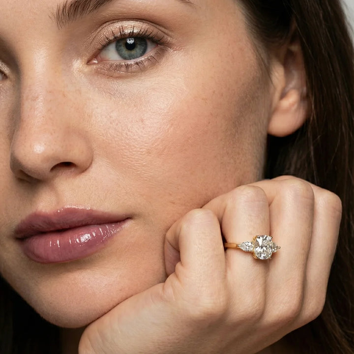 Grace Three Stone Cushion Diamond Engagement & Wedding Ring
