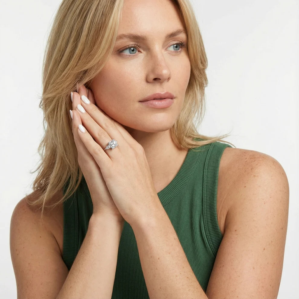 Grace Three Stone Princess Diamond Engagement & Wedding Ring