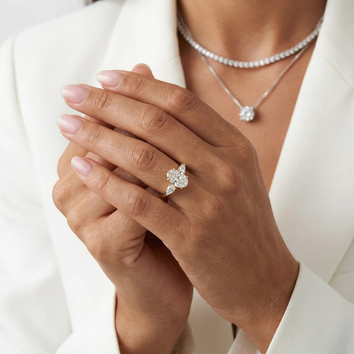 Grace Three Stone Oval Diamond Engagement & Wedding Ring