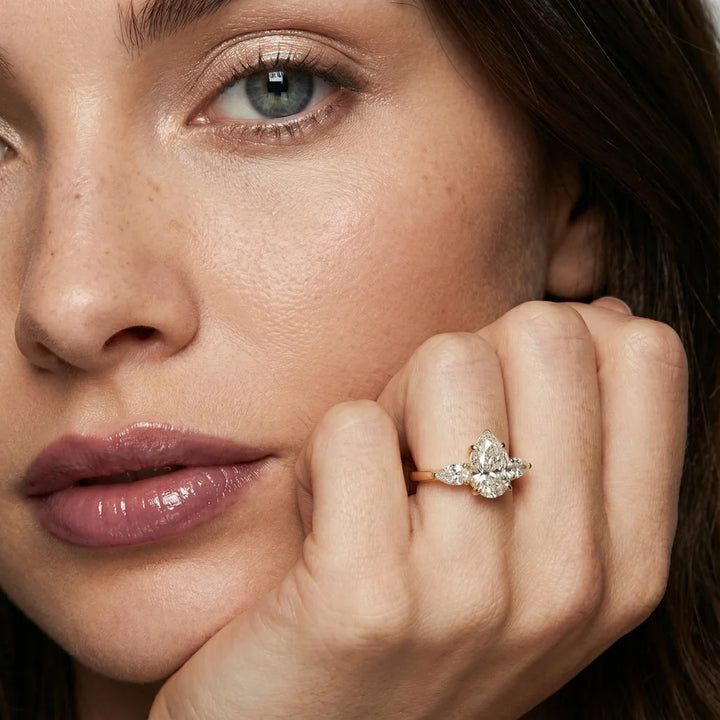 Grace Three Stone Pear Diamond Engagement & Wedding Ring