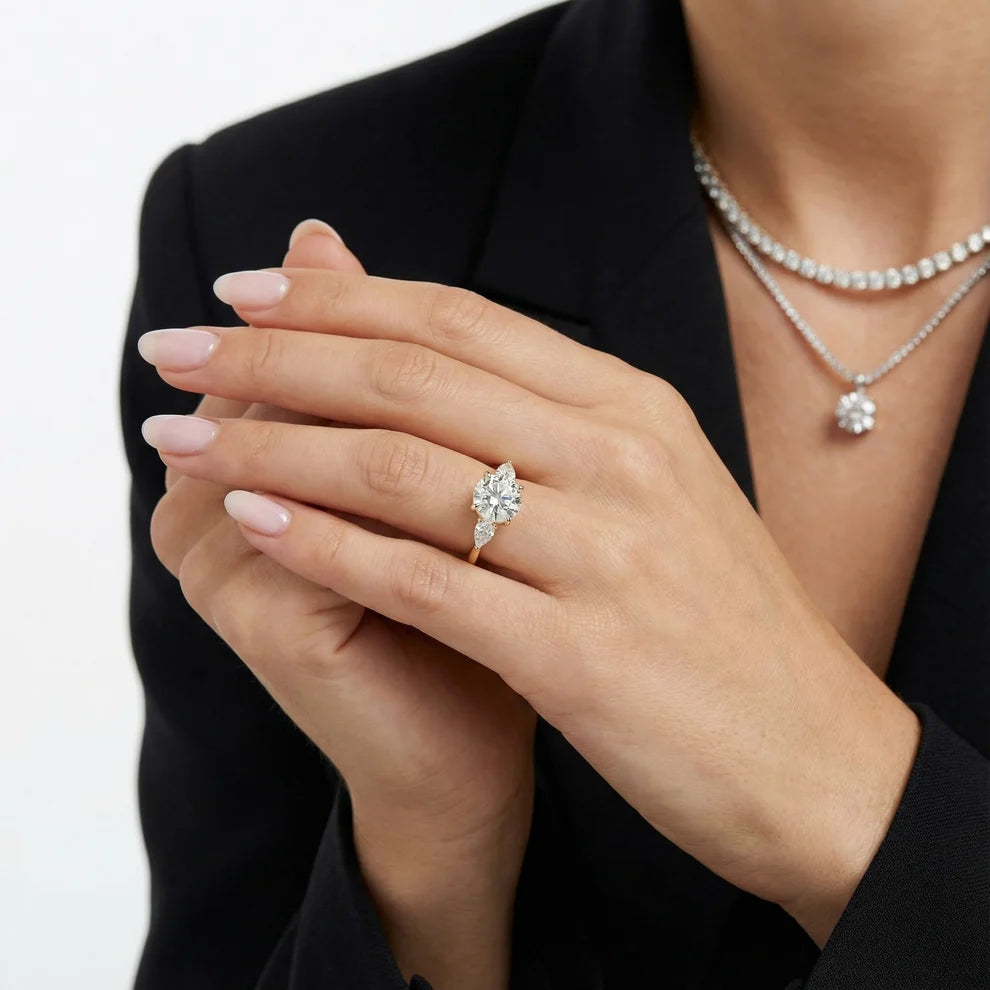 Grace Three Stone Round Diamond Engagement & Wedding Ring