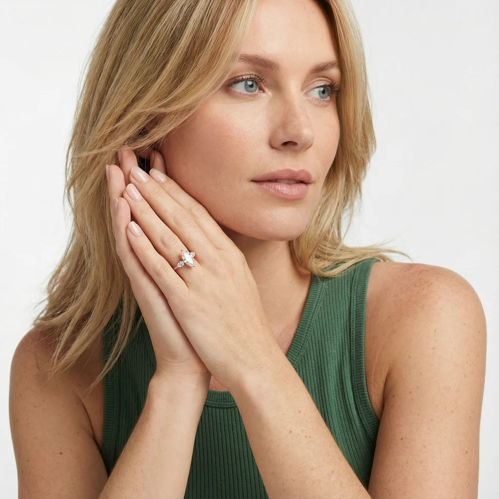 Grace Three Stone Marquise Diamond Engagement & Wedding Ring