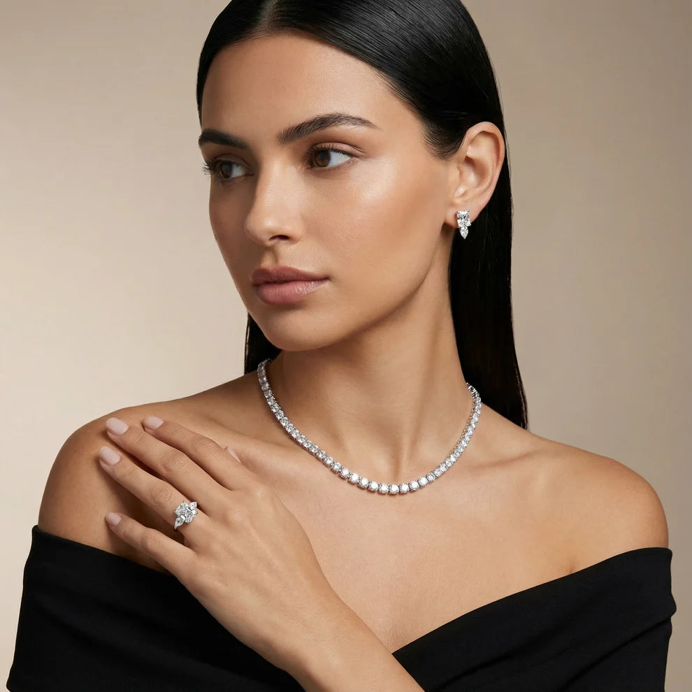 Grace Three Stone Radiant Diamond Engagement & Wedding Ring