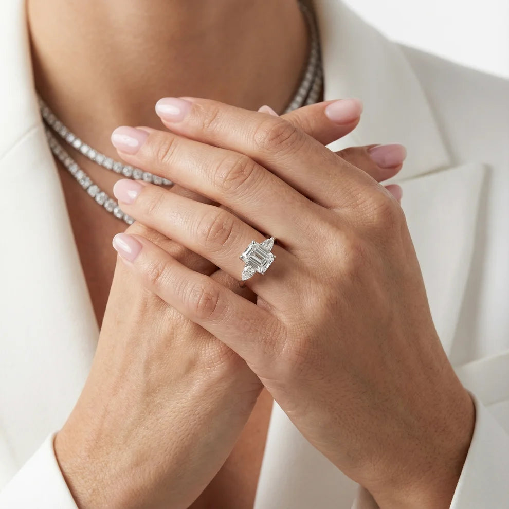 Grace Three Stone Asscher Diamond Engagement & Wedding Ring