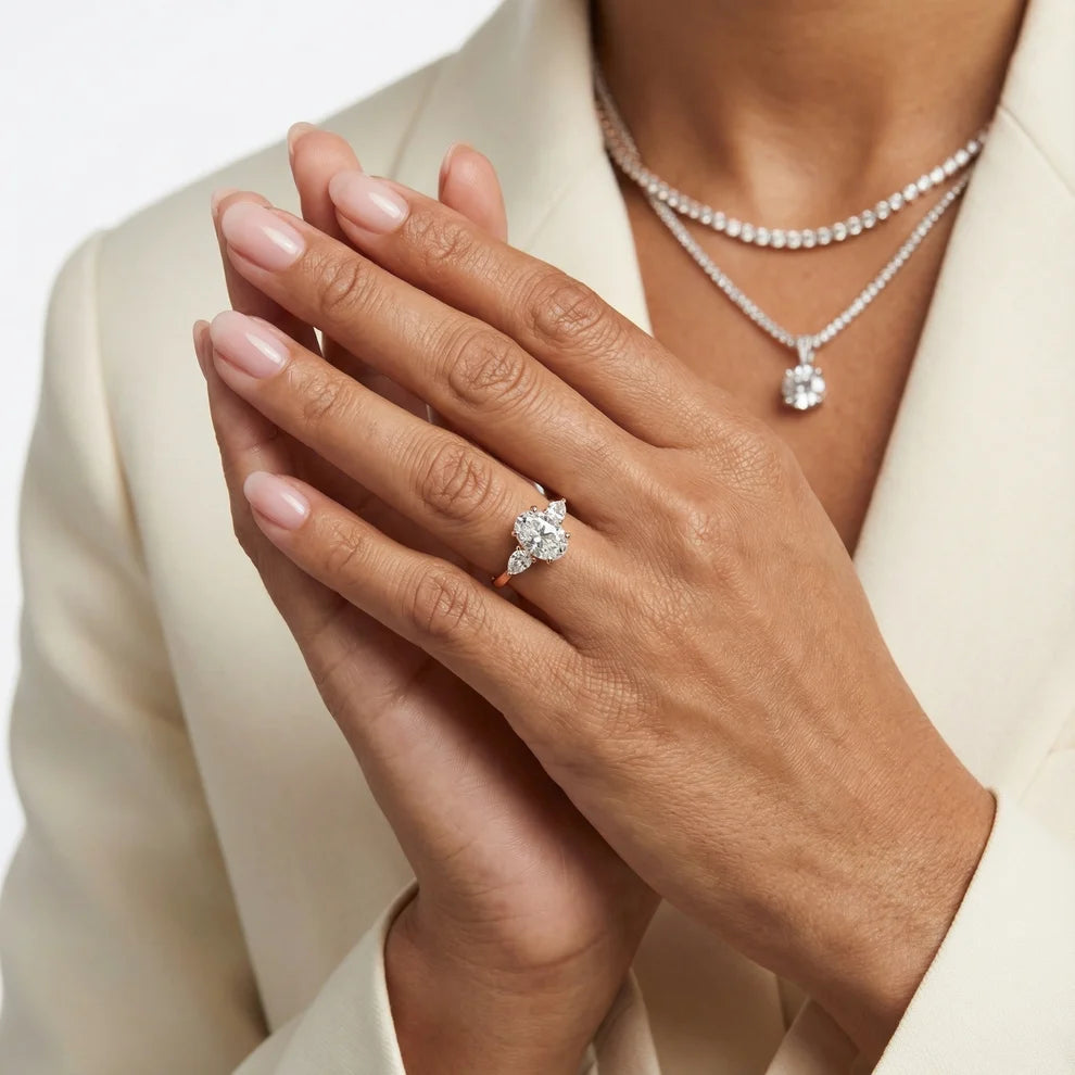 Grace Three Stone Cushion Diamond Engagement & Wedding Ring