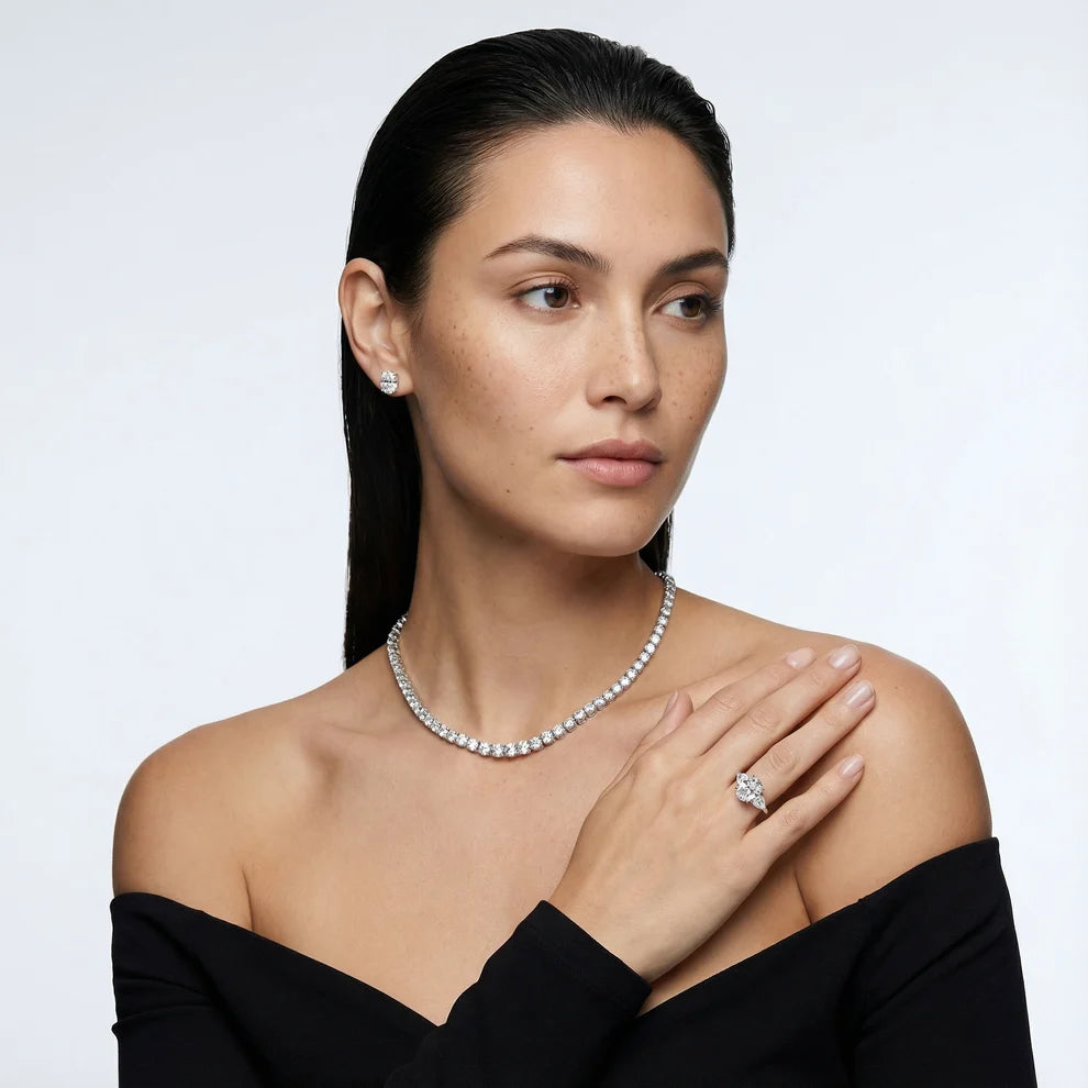 Grace Three Stone Cushion Diamond Engagement & Wedding Ring