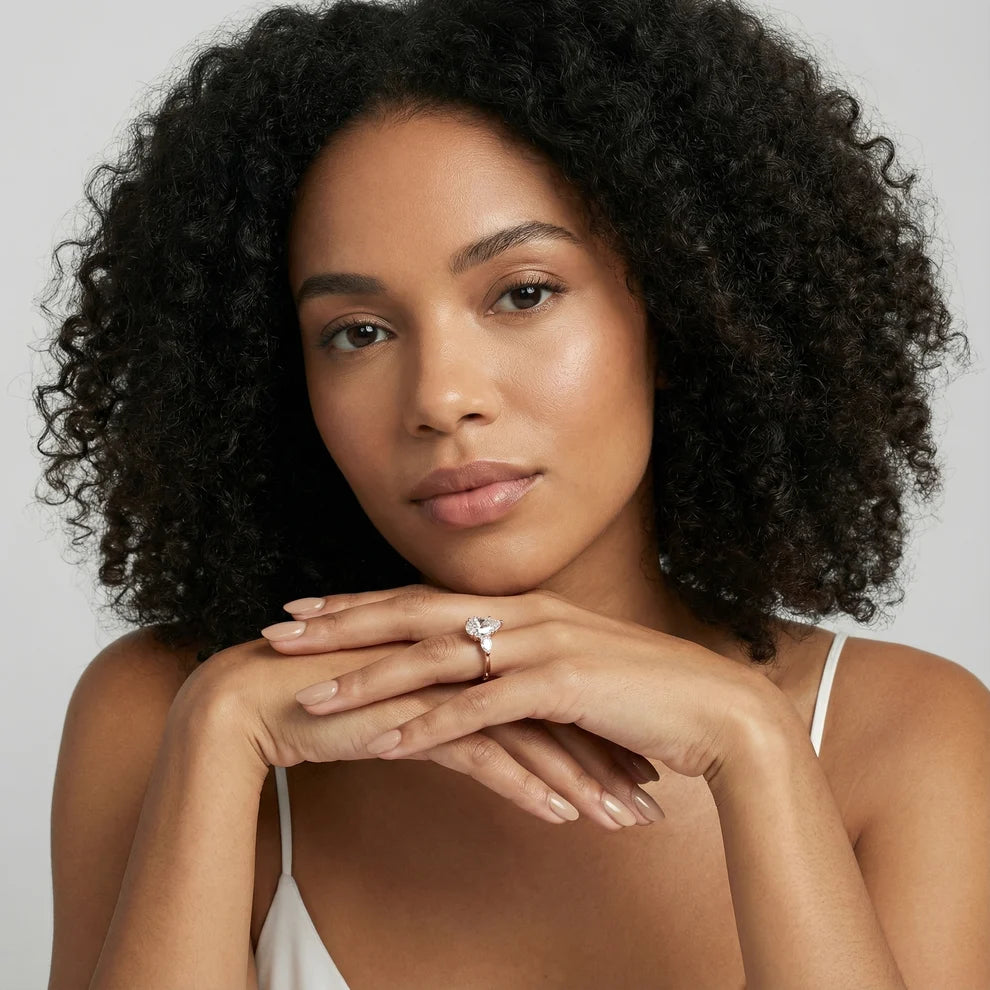 Grace Three Stone Pear Diamond Engagement & Wedding Ring