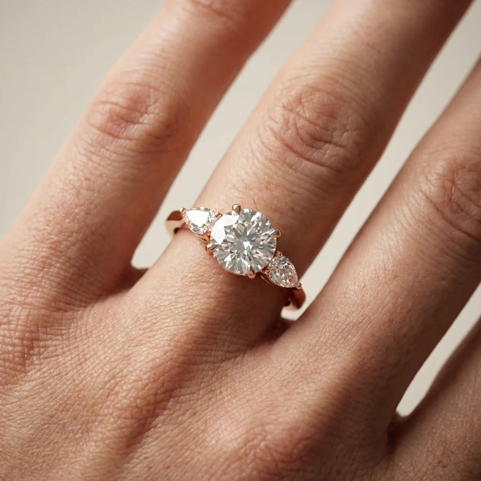 Grace Three Stone Round Diamond Engagement & Wedding Ring