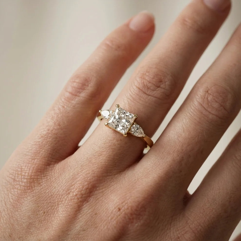 Grace Three Stone Princess Diamond Engagement & Wedding Ring