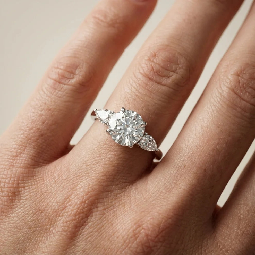 Grace Three Stone Round Diamond Engagement & Wedding Ring