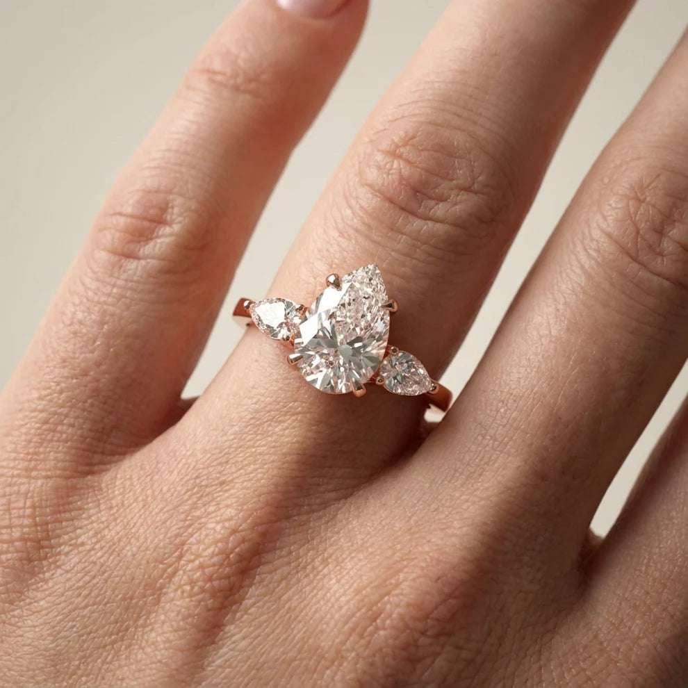 Grace Three Stone Pear Diamond Engagement & Wedding Ring