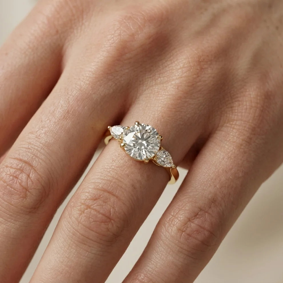 Grace Three Stone Round Diamond Engagement & Wedding Ring