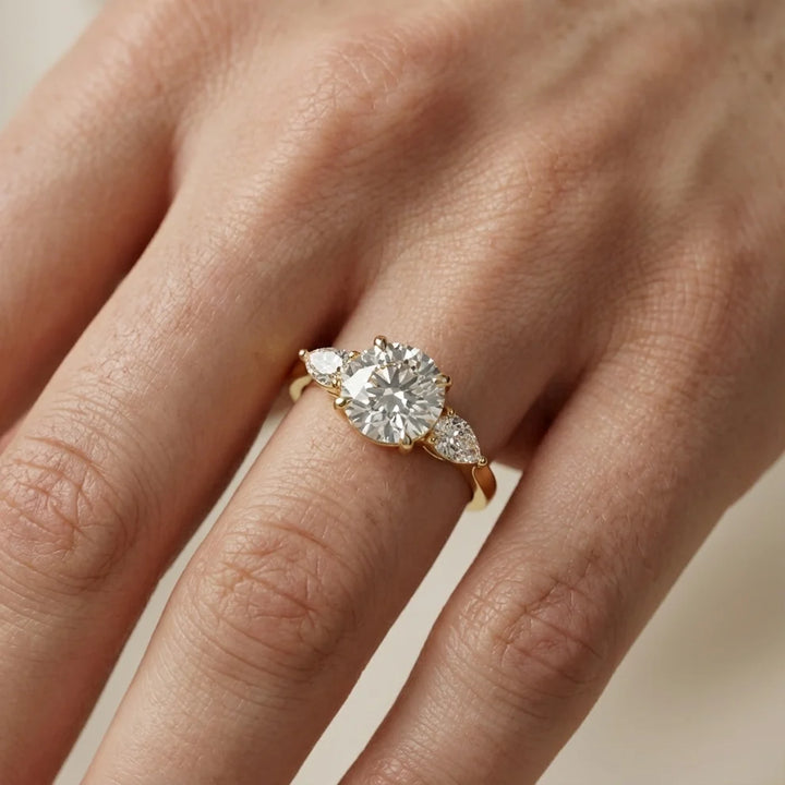 Grace Three Stone Round Diamond Engagement & Wedding Ring