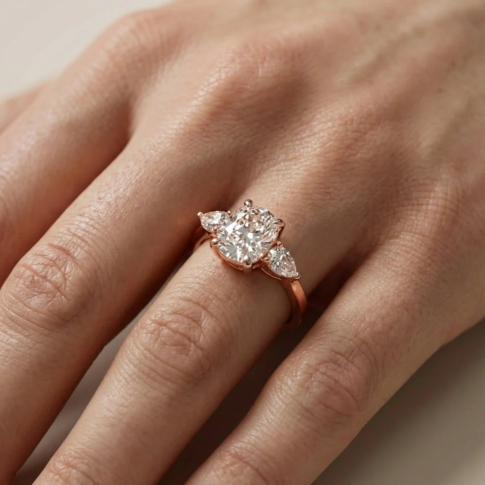 Grace Three Stone Cushion Diamond Engagement & Wedding Ring
