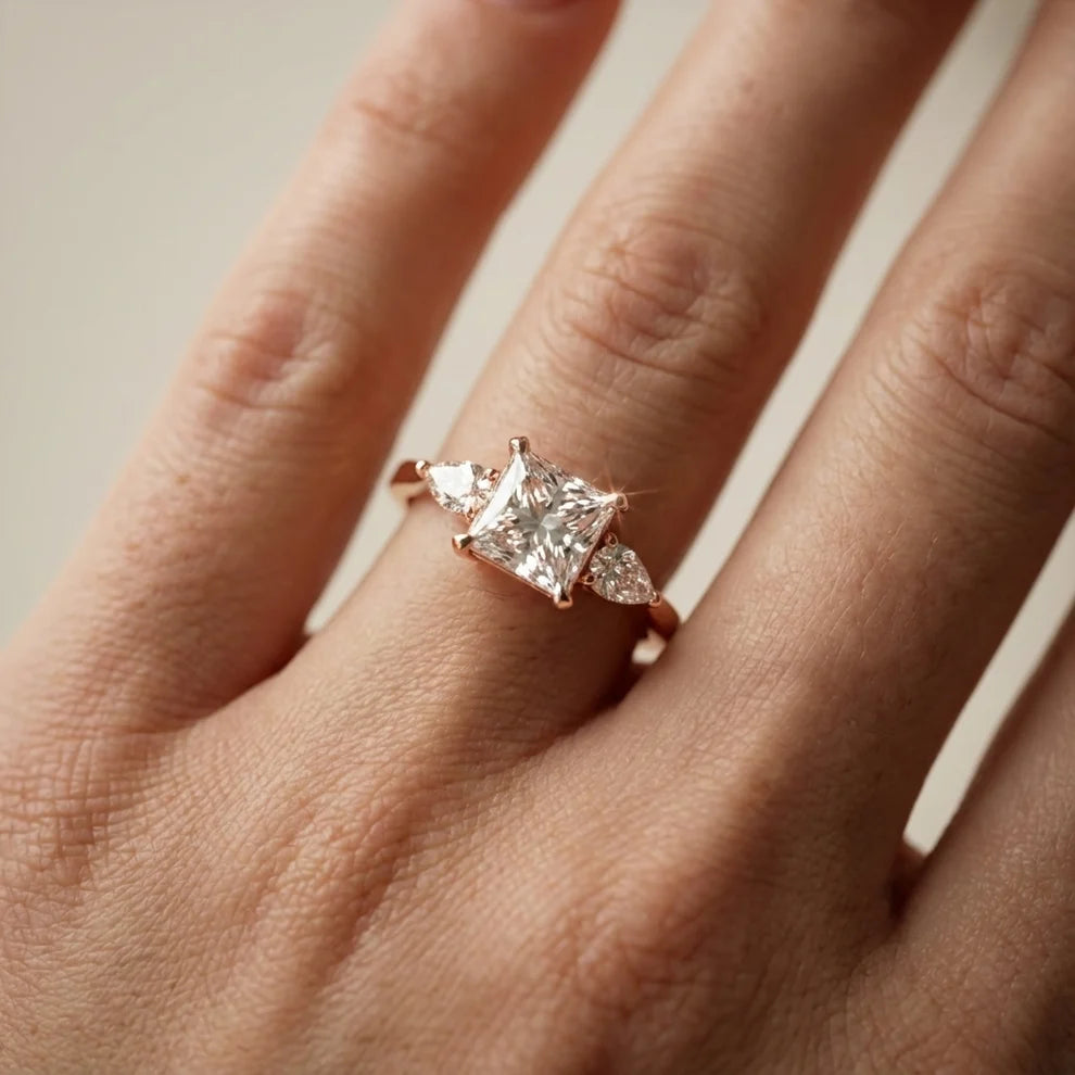 Grace Three Stone Princess Diamond Engagement & Wedding Ring