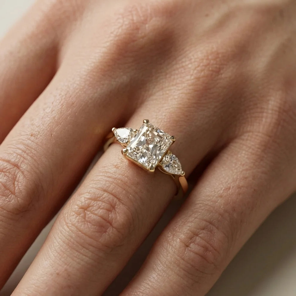 Grace Three Stone Radiant Diamond Engagement & Wedding Ring