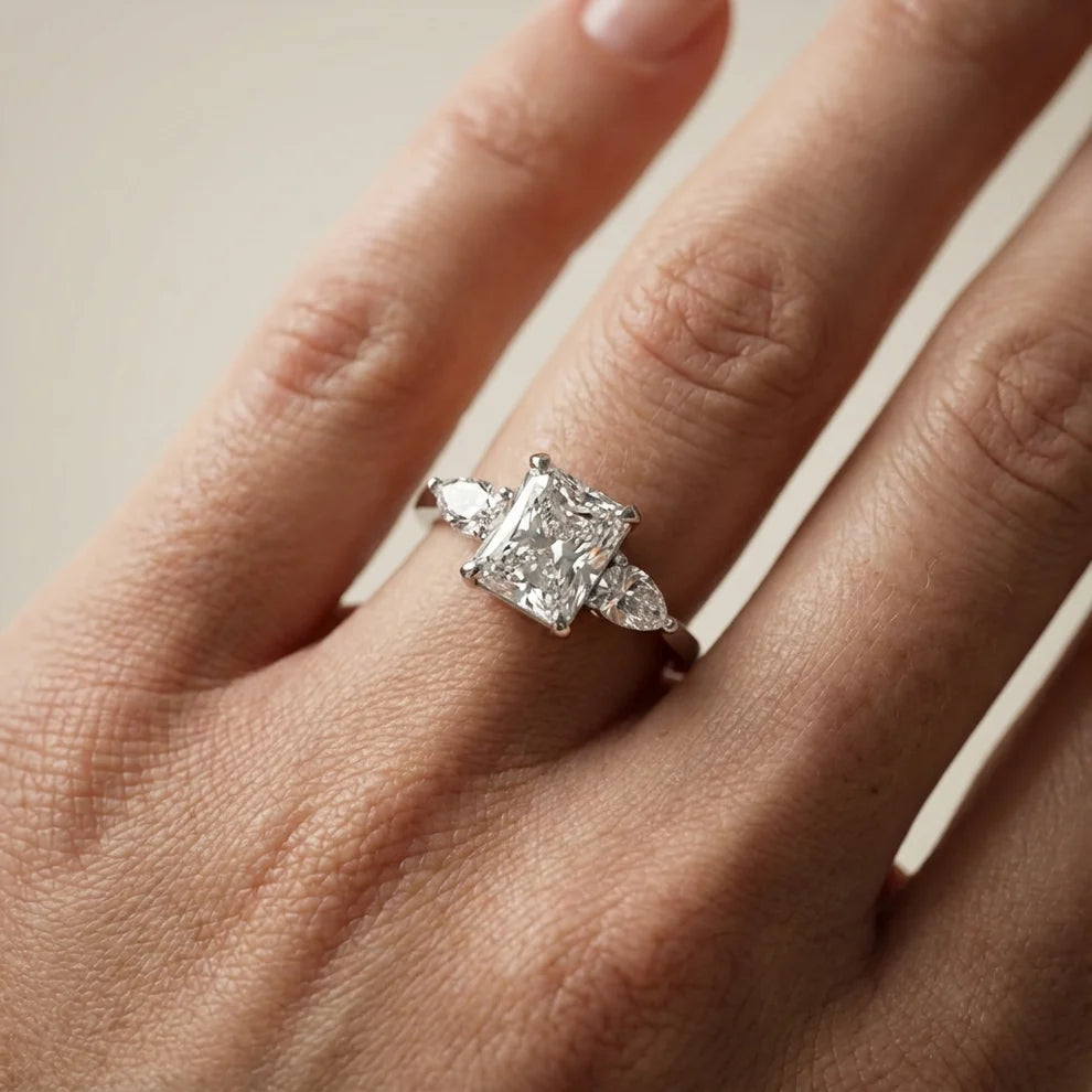 Grace Three Stone Radiant Diamond Engagement & Wedding Ring
