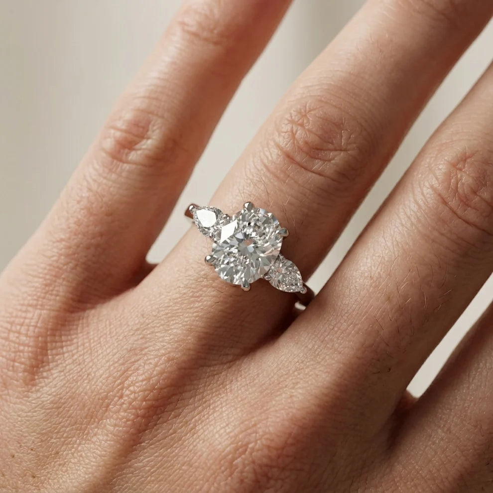 Grace Three Stone Cushion Diamond Engagement & Wedding Ring