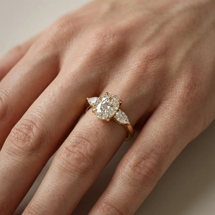 Grace Three Stone Oval Diamond Engagement & Wedding Ring