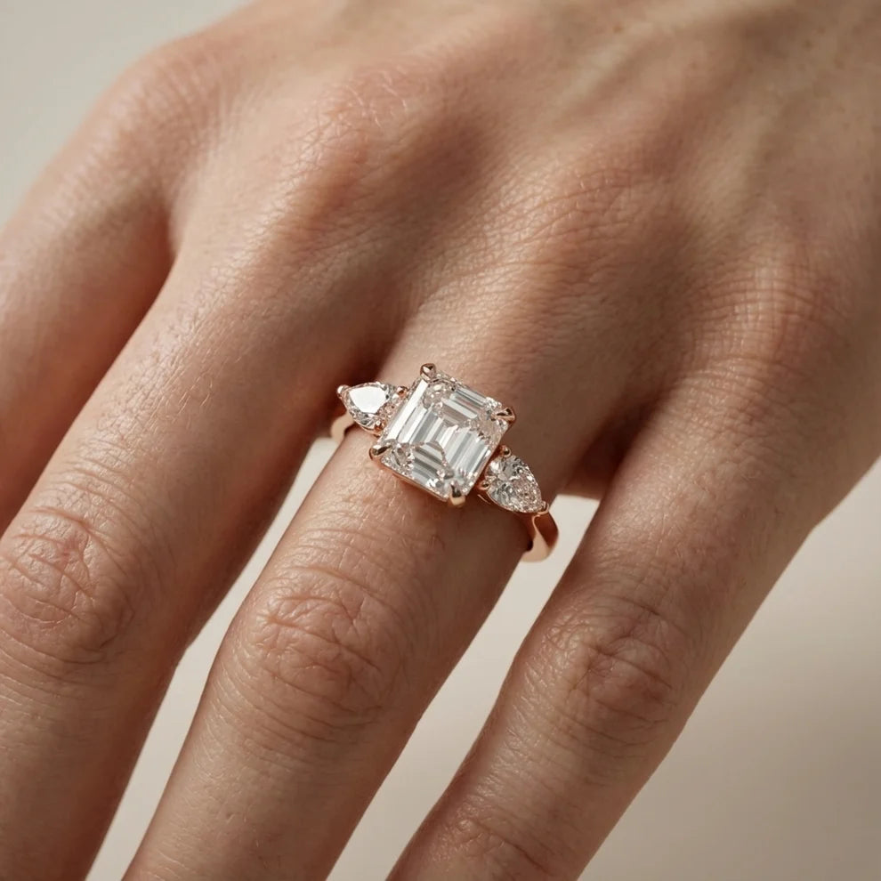 Grace Three Stone Asscher Diamond Engagement & Wedding Ring
