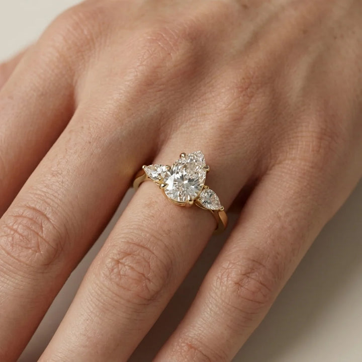 Grace Three Stone Pear Diamond Engagement & Wedding Ring