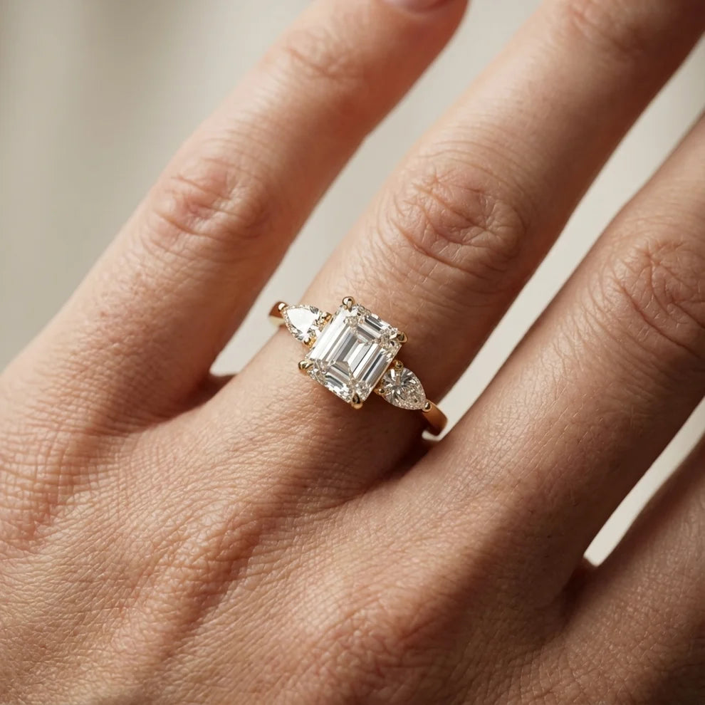 Grace Three Stone Asscher Diamond Engagement & Wedding Ring