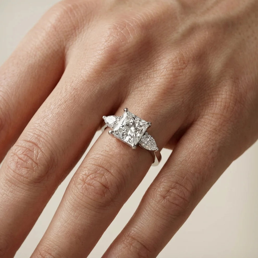 Grace Three Stone Princess Diamond Engagement & Wedding Ring