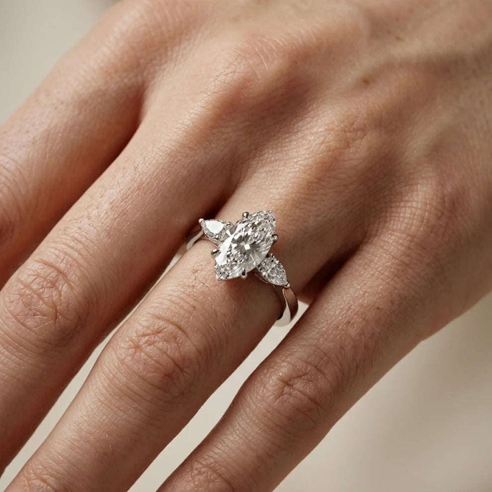 Grace Three Stone Marquise Diamond Engagement & Wedding Ring