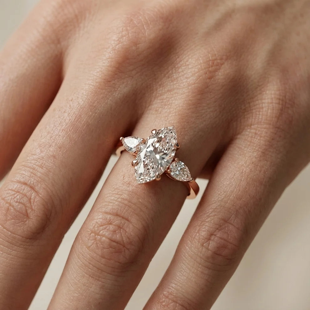 Grace Three Stone Marquise Diamond Engagement & Wedding Ring