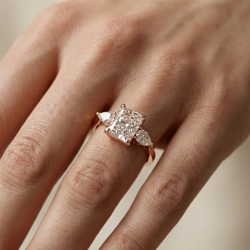 Grace Three Stone Radiant Diamond Engagement & Wedding Ring