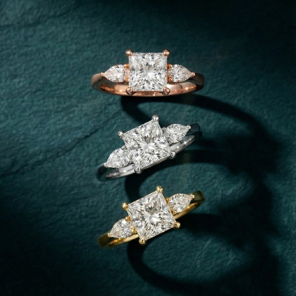 Grace Three Stone Princess Diamond Engagement & Wedding Ring