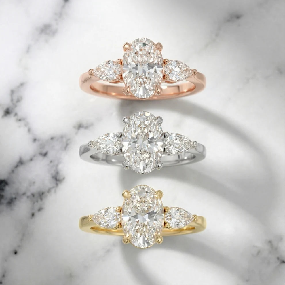 Grace Three Stone Oval Diamond Engagement & Wedding Ring