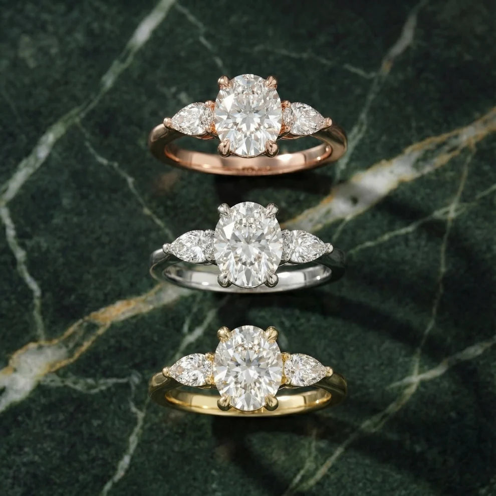 Grace Three Stone Cushion Diamond Engagement & Wedding Ring