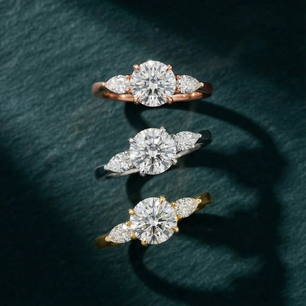 Grace Three Stone Round Diamond Engagement & Wedding Ring