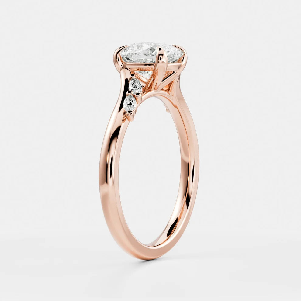 Flora Twist Side Stone Cushion Diamond Engagement & Wedding Ring