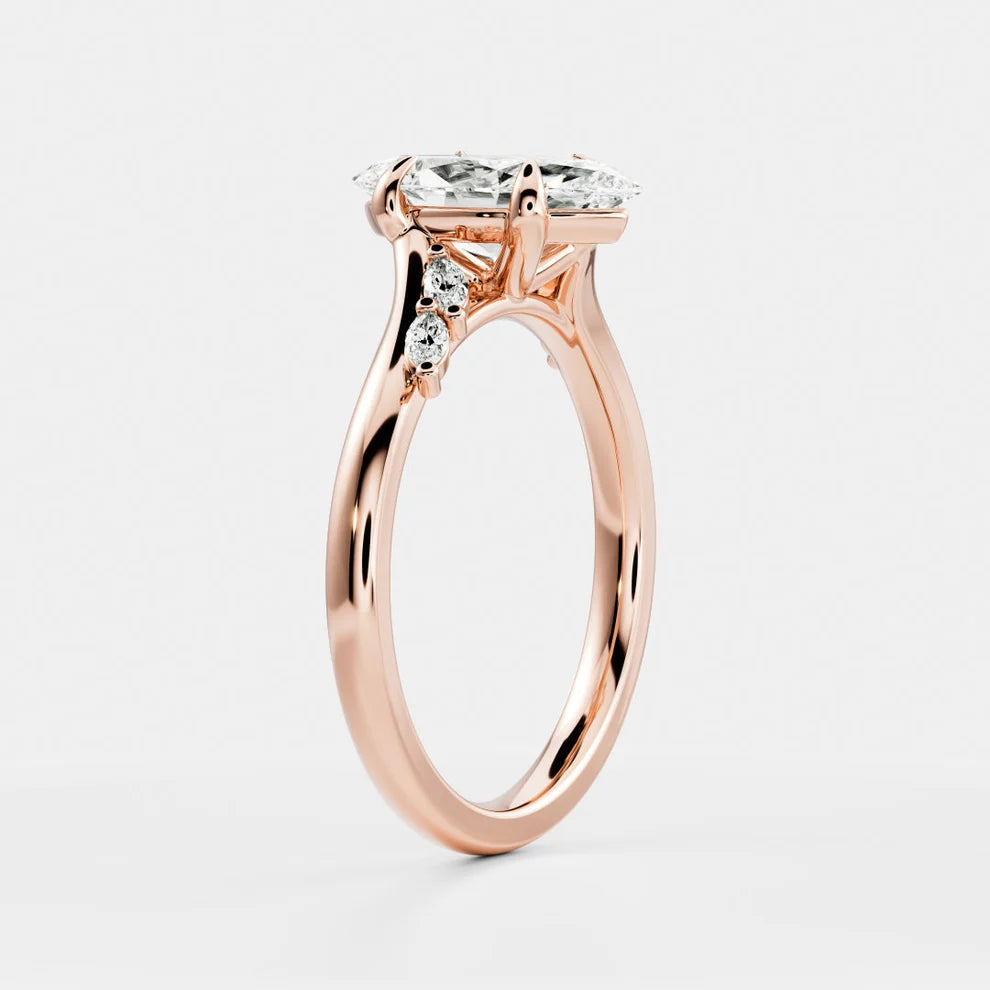 Flora Twist Side Stone Marquise Diamond Engagement & Wedding Ring