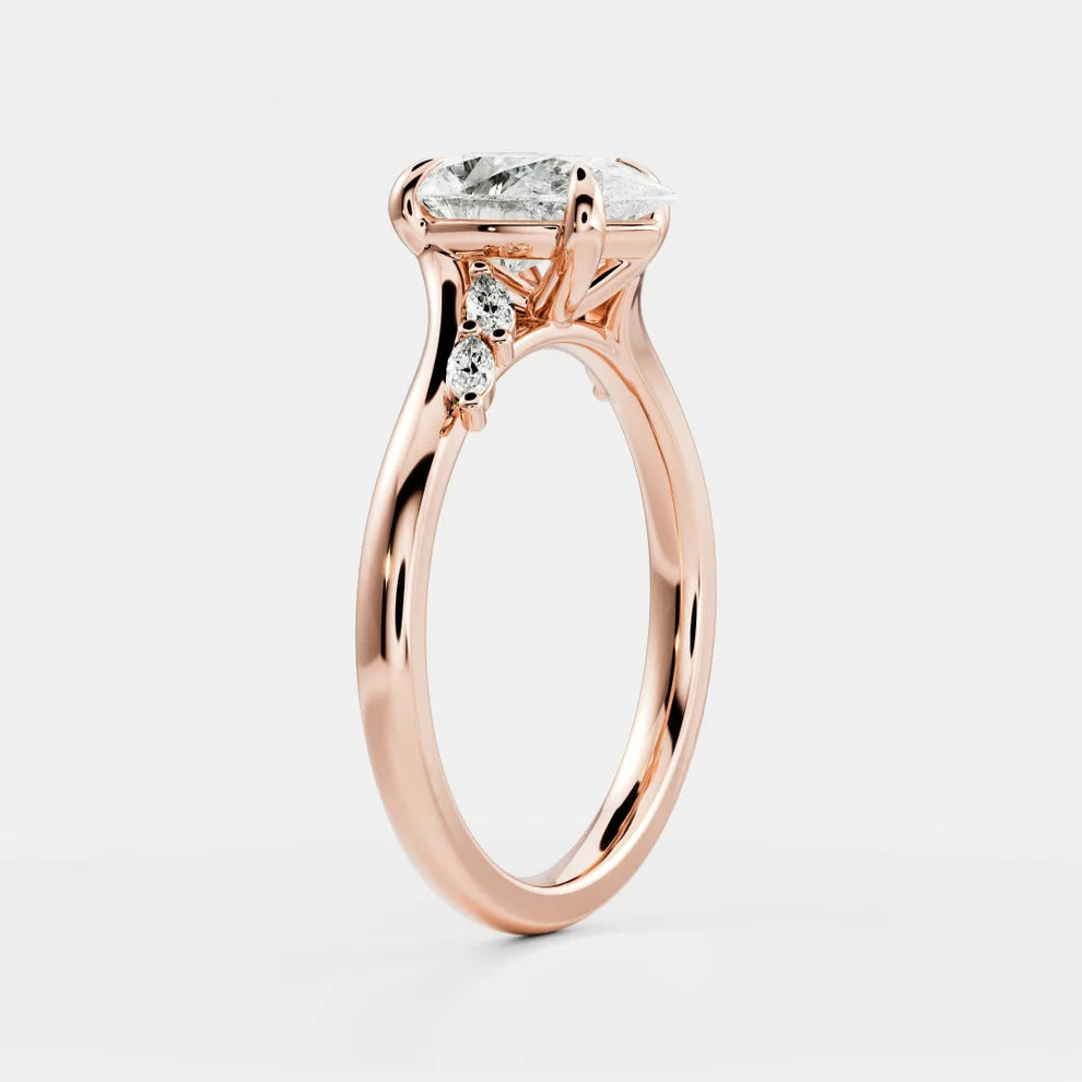 Flora Twist Side Stone Pear Diamond Engagement & Wedding Ring