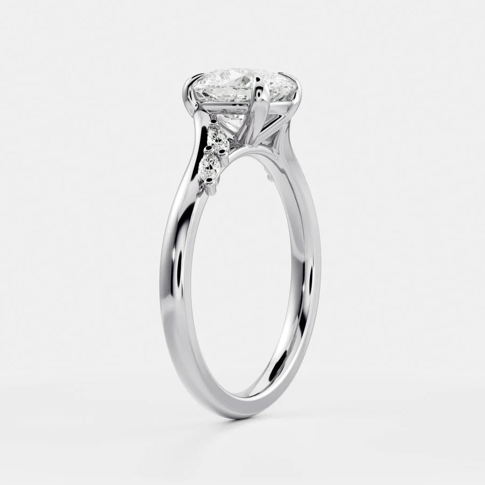 Flora Twist Side Stone Cushion Diamond Engagement & Wedding Ring