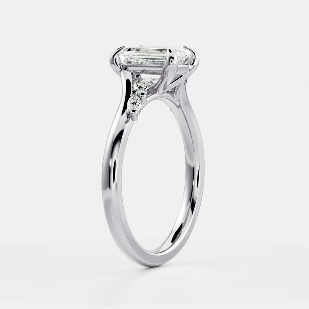 Flora Twist Side Stone Emerald Diamond Engagement & Wedding Ring
