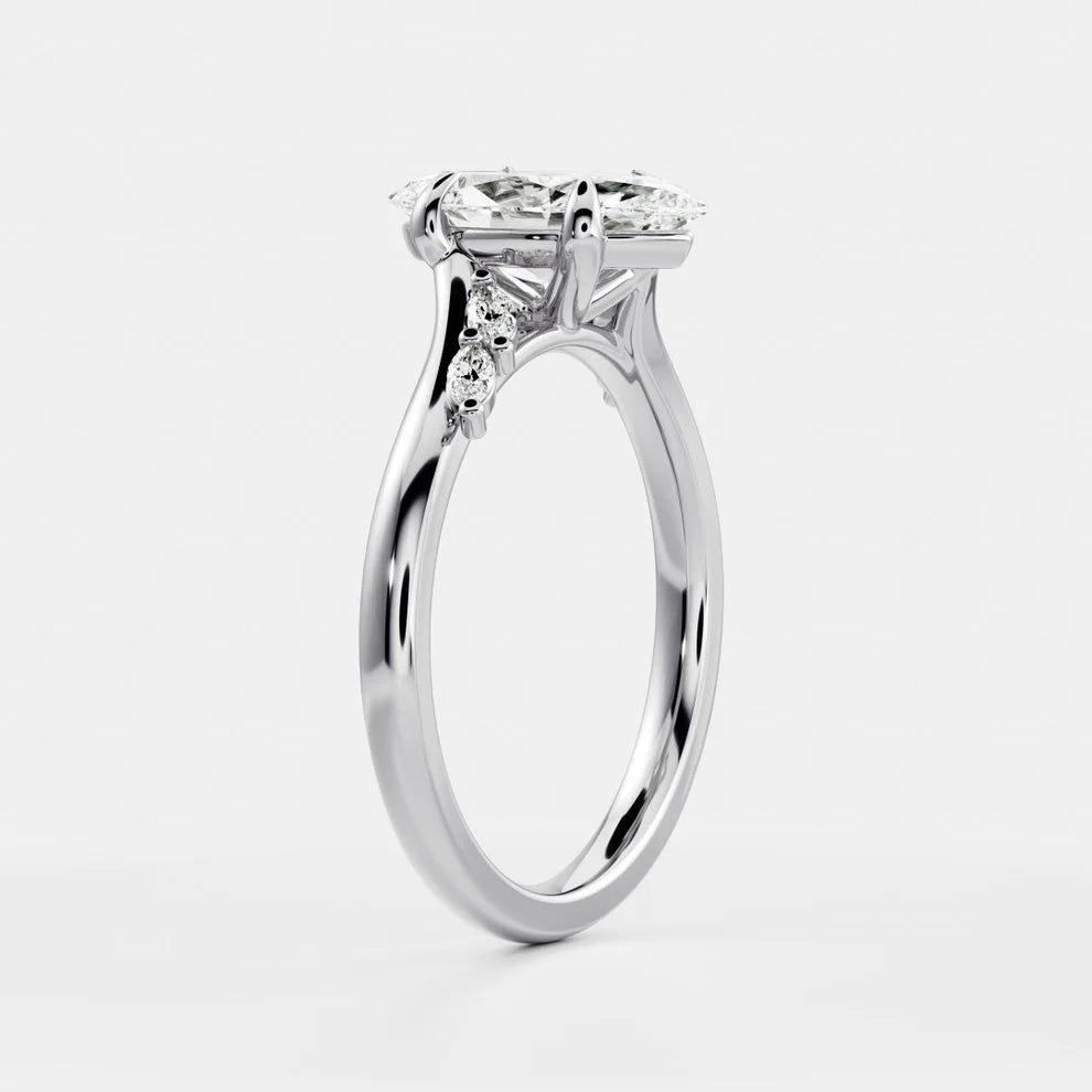 Flora Twist Side Stone Marquise Diamond Engagement & Wedding Ring