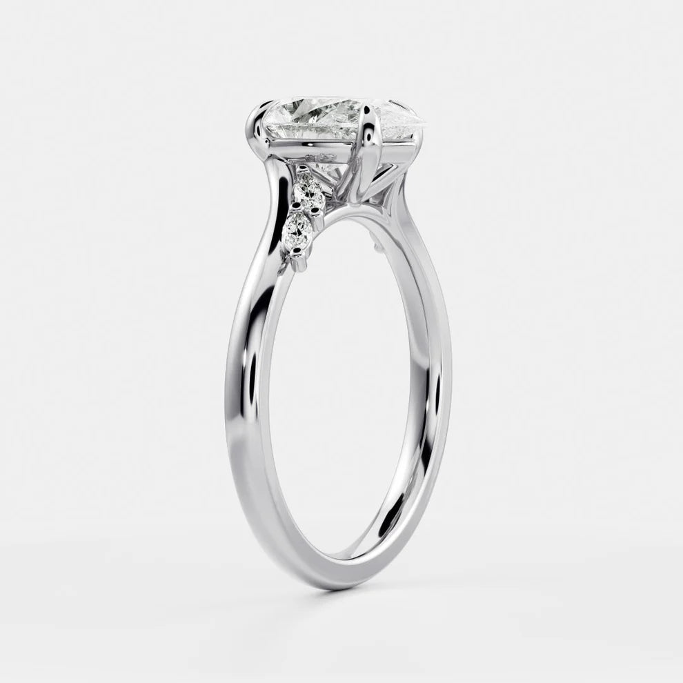 Flora Twist Side Stone Pear Diamond Engagement & Wedding Ring