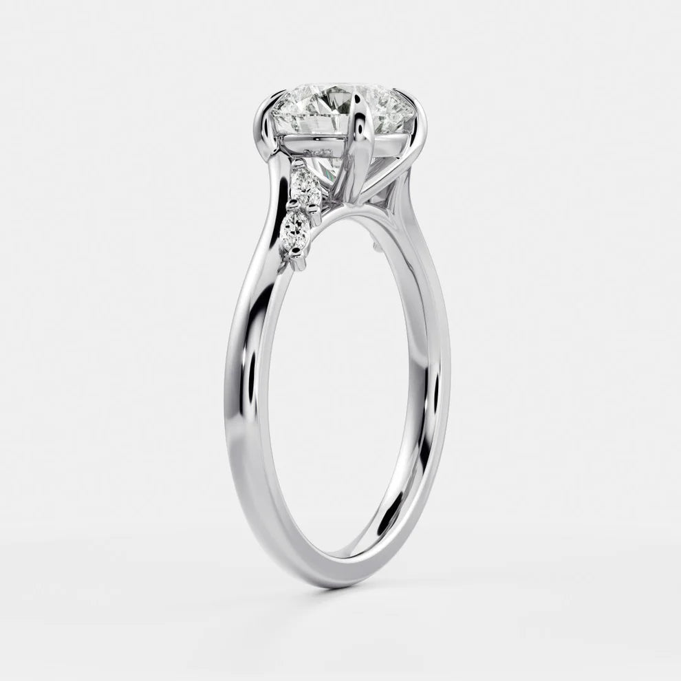 Flora Twist Side Stone Round Diamond Engagement & Wedding Ring