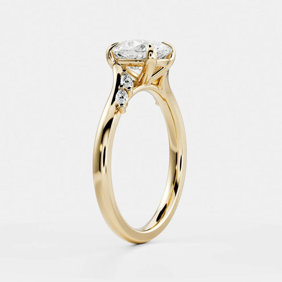 Flora Twist Side Stone Cushion Diamond Engagement & Wedding Ring